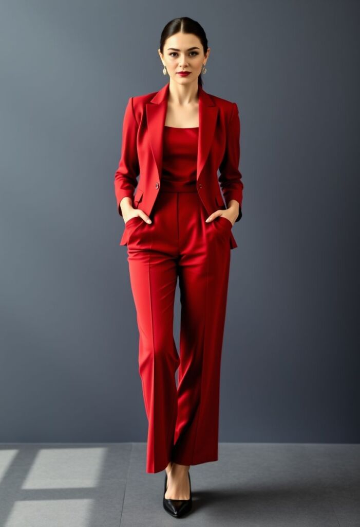 7. Wide-leg trousers and Fitted Blazer